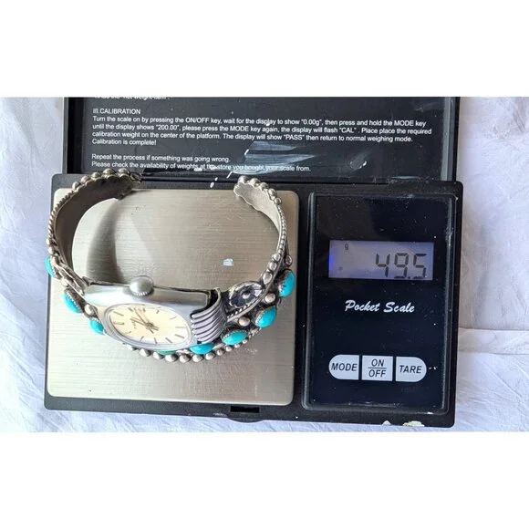 Navajo Sterling Silver & Turquoise Watch Bracelet E. Anderson Non Working 49.5g - Picture 2 of 12